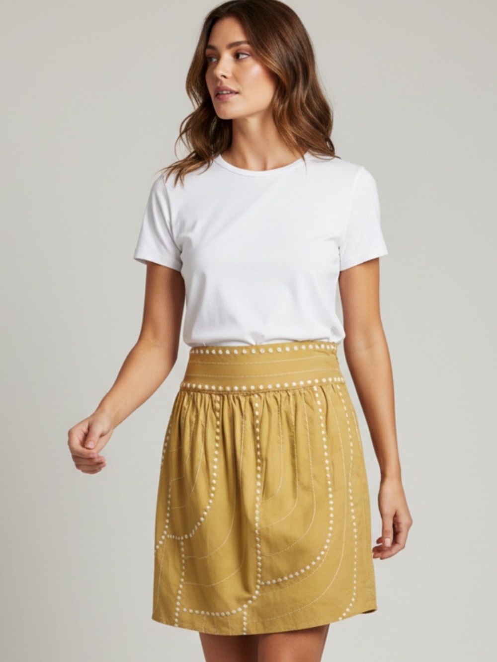 FLOREAT Enchanted Beans Skirt Embroidered A Line Gathered Boho